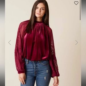 *rare* Free People Dream Team Velvet and Lace Top in Raspberry